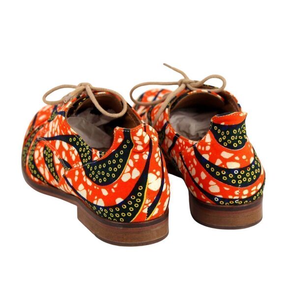 ORANGE BLACK TEXTILE LEATHER OUTSOLE LACE UP LOW HEEL ROUND TOE OXFORD SHOES 35 - Picture 3 of 8